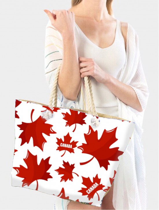 Canvas Canada Maple Leaf Print Shoulder Tote